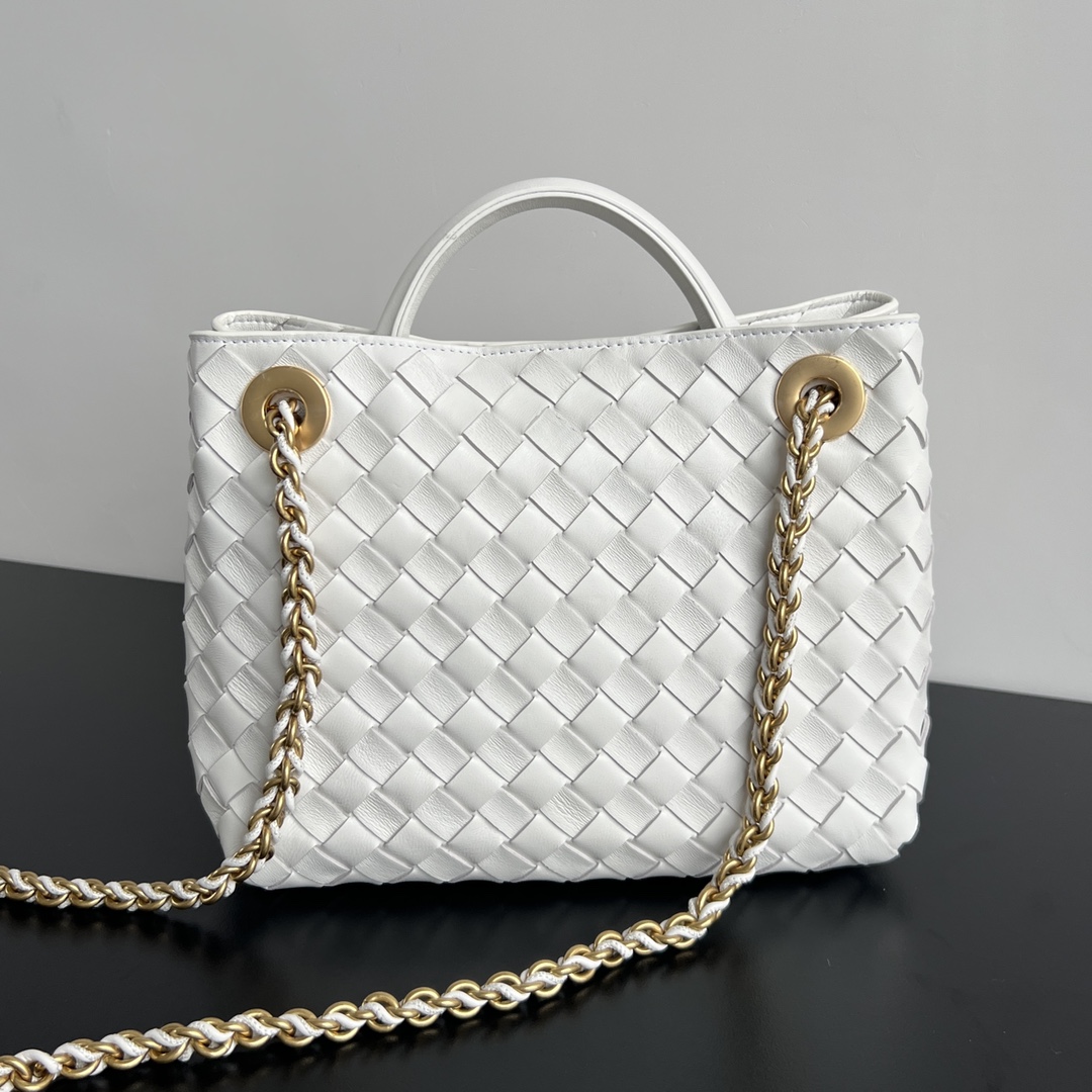 Small Andiamo Intrecciato Leather Top Handle Bag White